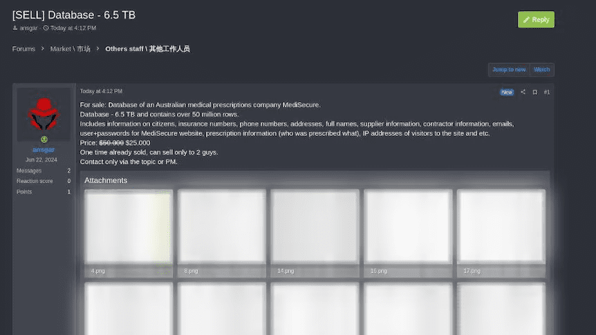 MediSecure stolen data screenshot